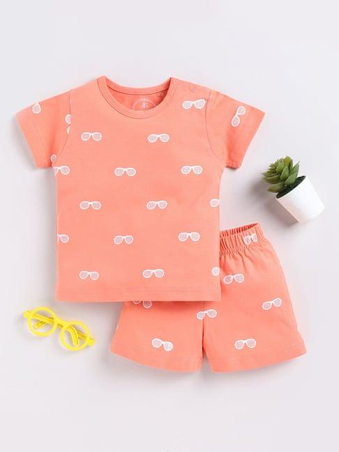 clt.s kids peach printed t-shirt with shorts