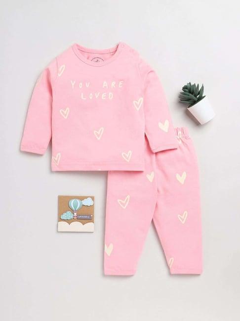 clt.s kids pink cotton printed full sleeves top set