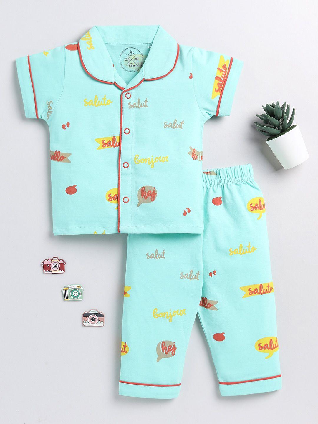 clt.s kids typography printed pure cotton night suit