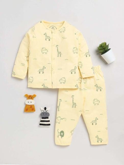 clt.s kids yellow cotton printed full sleeves top set