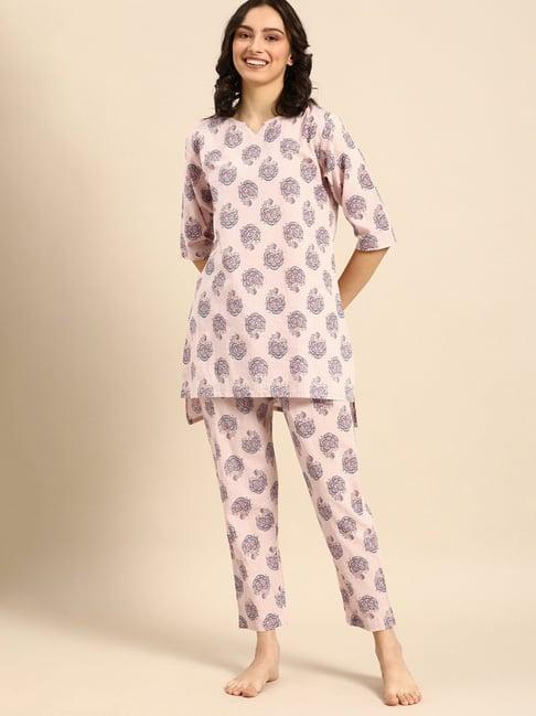 clt.s light pink printed tunic with pyjamas