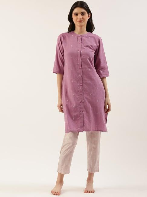 clt.s mauve cotton printed kurta with pyjamas