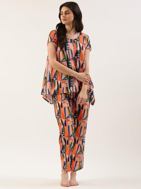 clt.s multicolor printed top with pyjamas