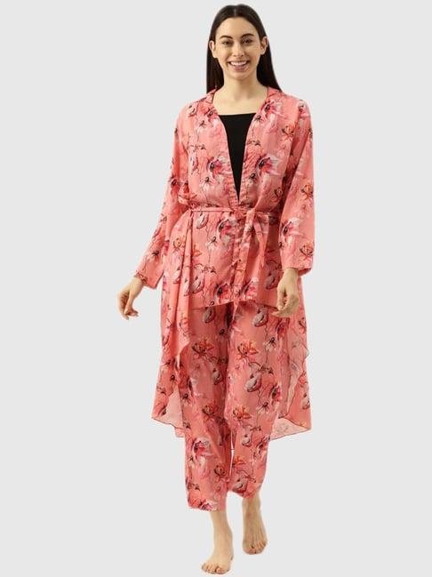 clt.s peach floral print sleepwear robe set