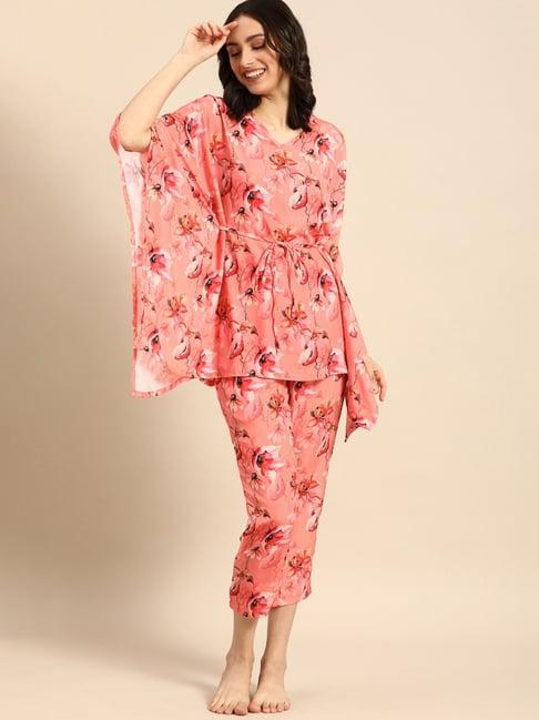 clt.s peach printed kaftan with pyjamas