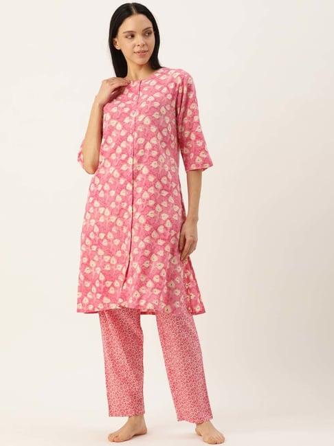 clt.s pink cotton printed kurta pyjama set