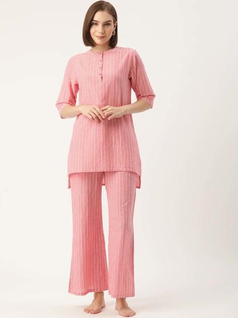 clt.s pink cotton striped kurti palazzo set