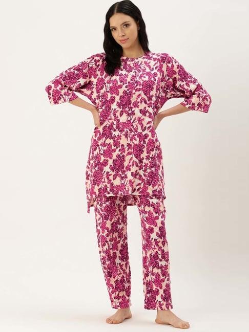 clt.s pink floral print kurti pyjama set