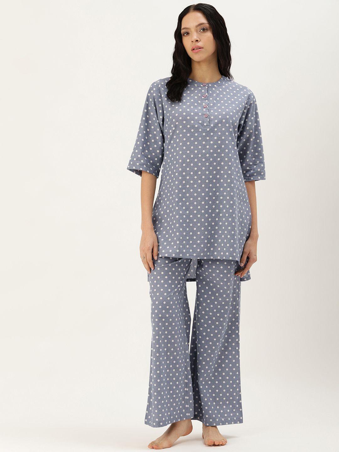 clt.s polka dots printed pure cotton night suit