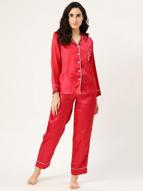 clt.s red embroidered shirt with pyjamas