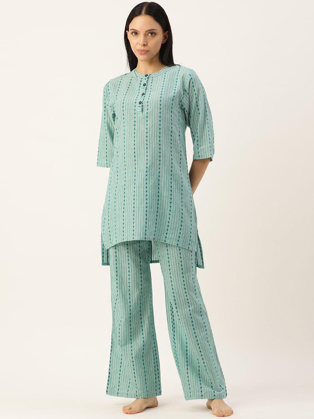 clt.s striped mandarin collar pure cotton night suit