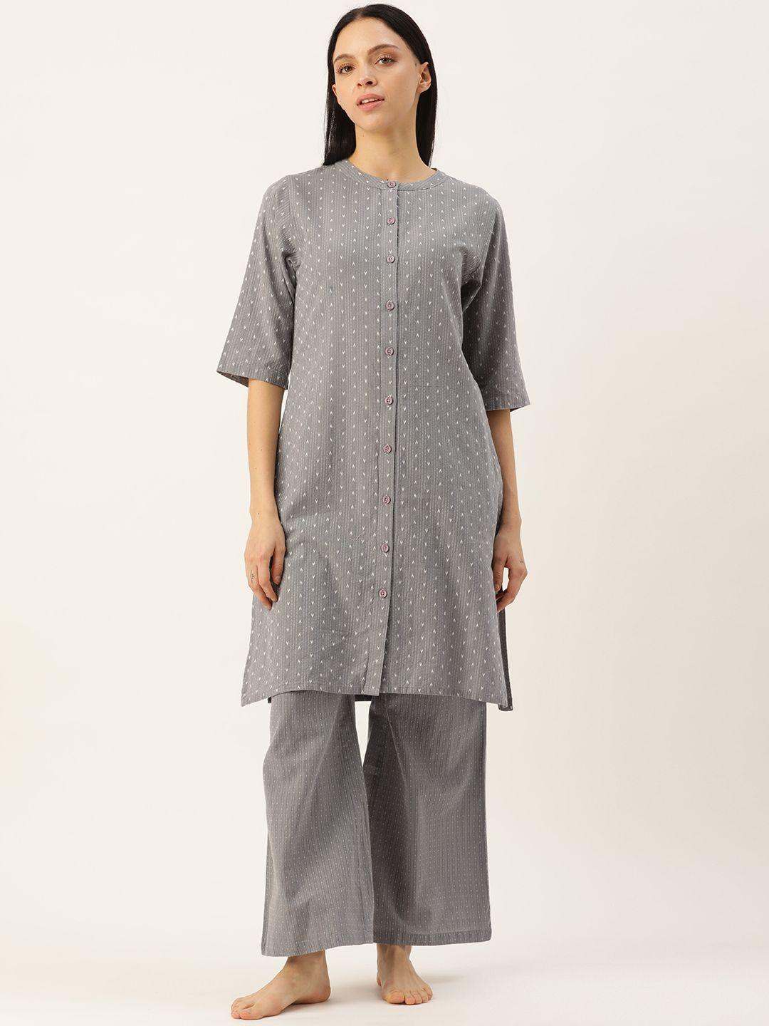 clt.s striped mandarin collar pure cotton night suit