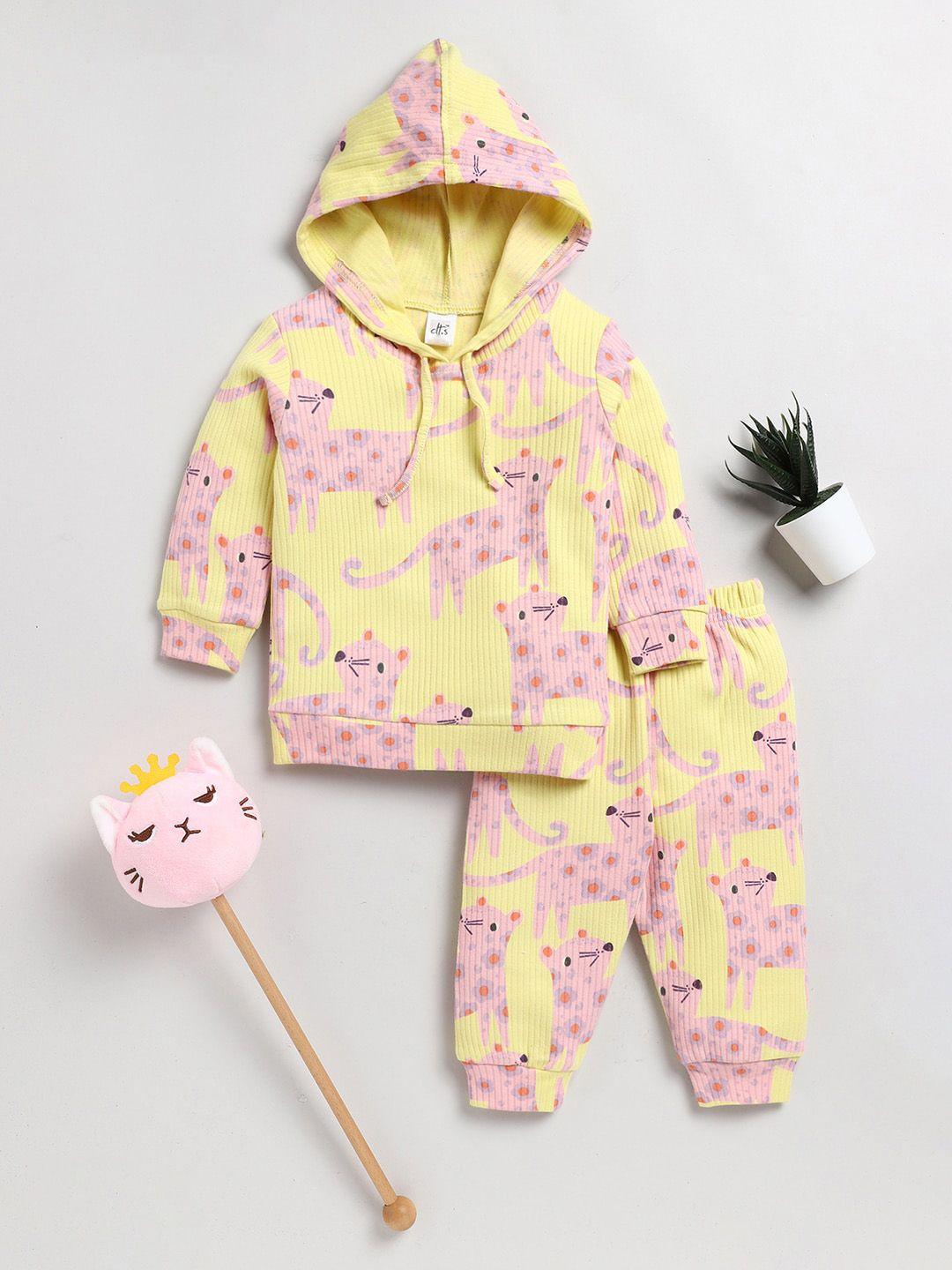 clt.s unisex kids graphic printed hooded pure cotton night suit