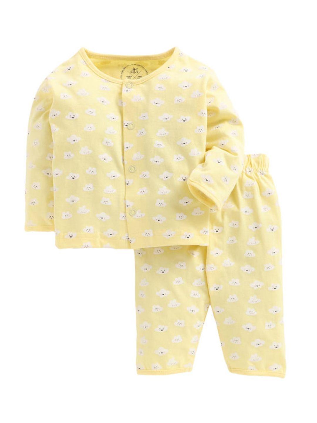 clt.s unisex kids yellow printed pure cotton night suit