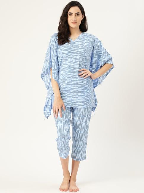 clt.s white & blue printed kaftan with pyjamas