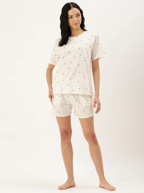 clt.s white cotton floral print t-shirt shorts set