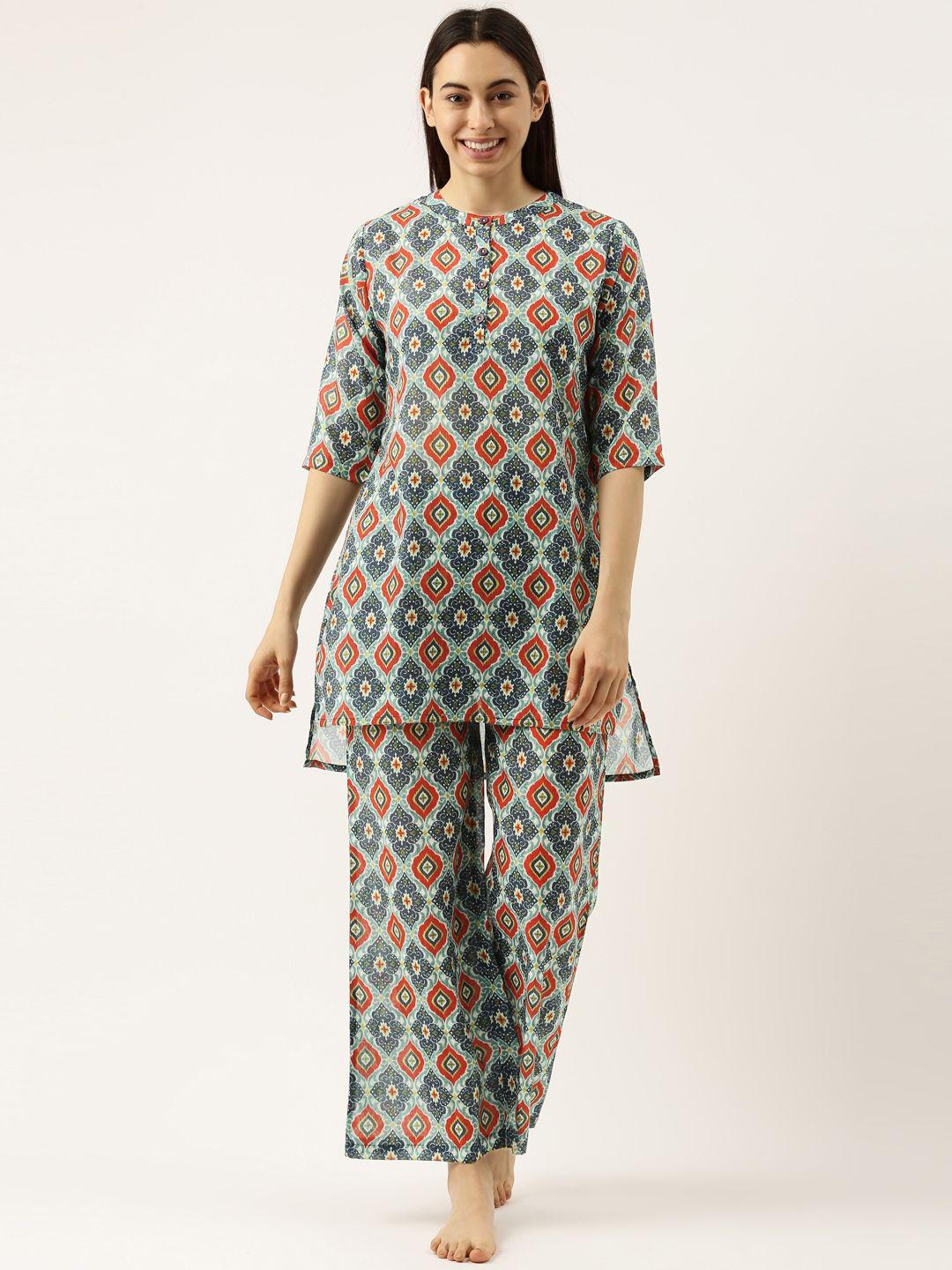 clt.s women blue ethnic motifs printed night suit