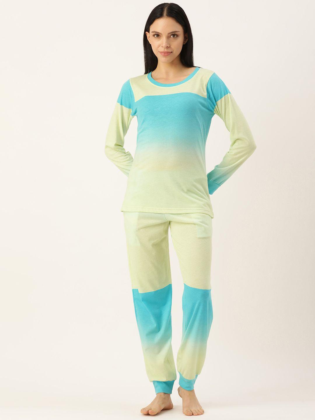 clt.s women colourblocked pure cotton night suit