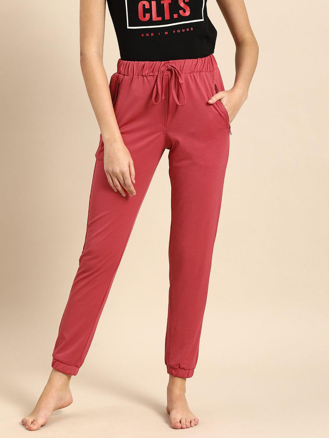 clt.s women coral red solid slim fit joggers