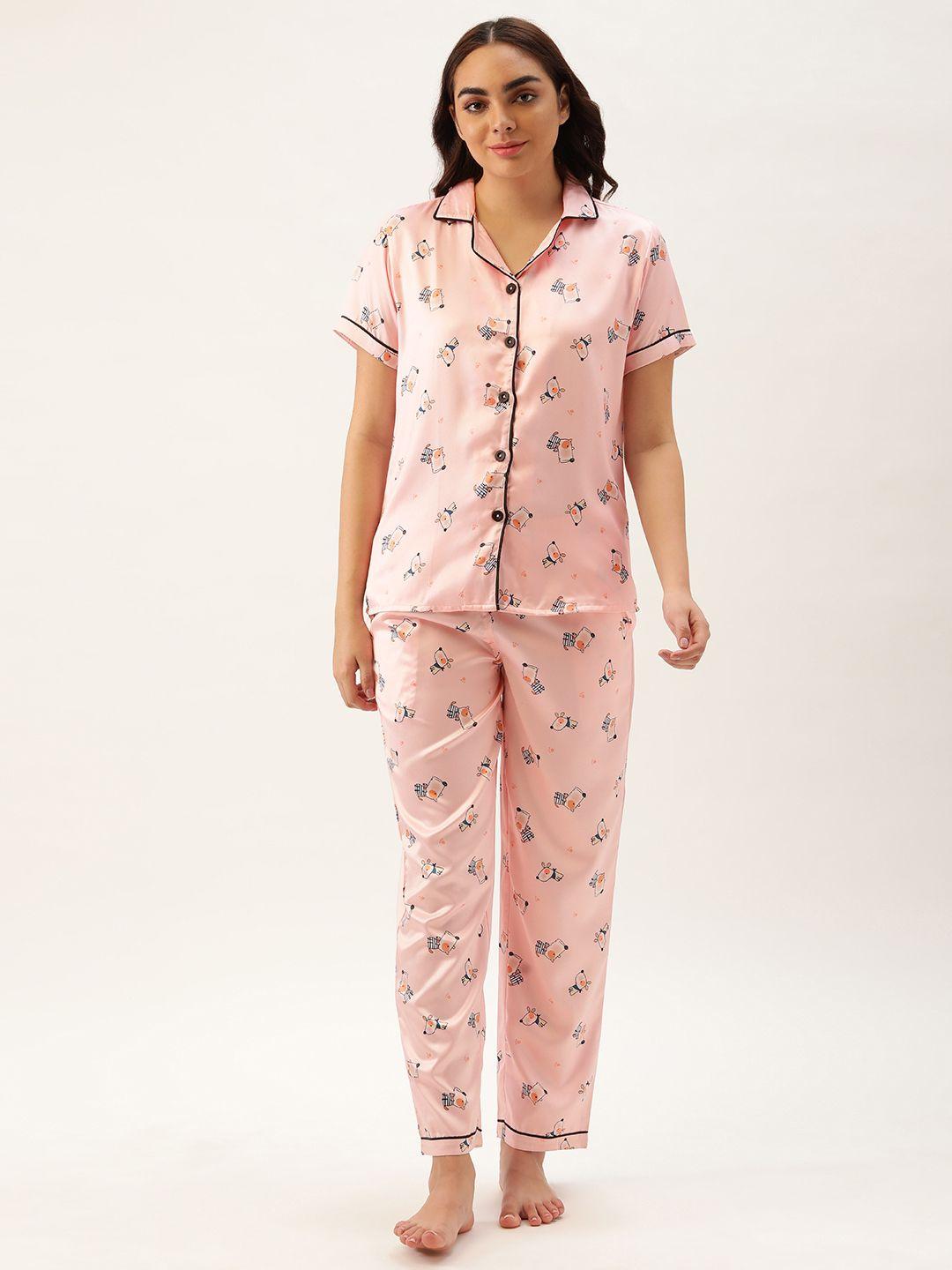 clt.s women dusty pink conversational printed night suit