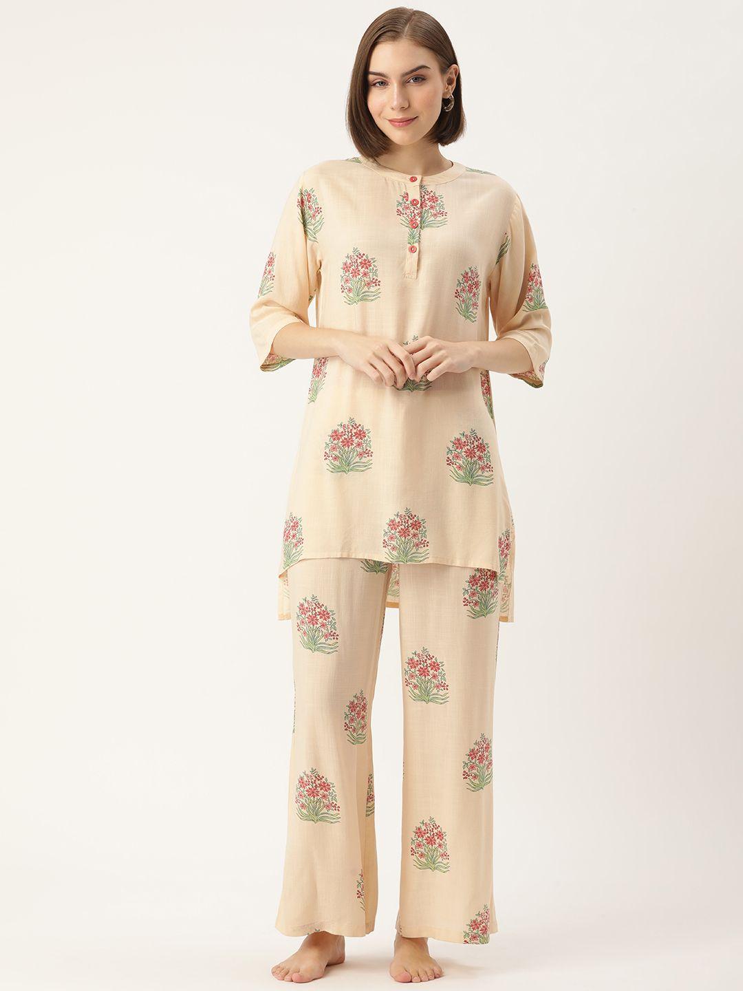 clt.s women floral printed pure cotton longline night suit