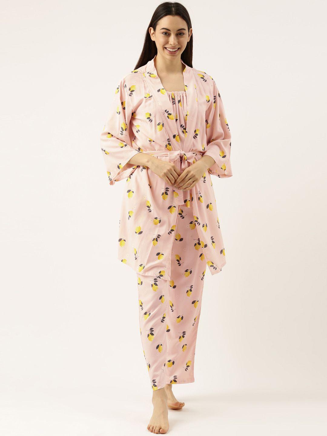 clt.s women peach-coloured printed 3 pcs set