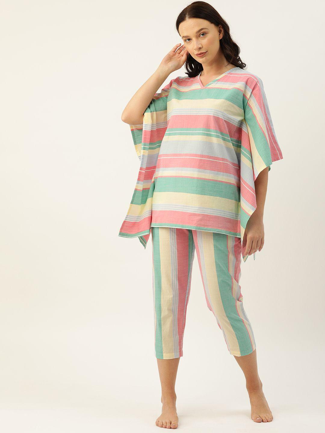 clt.s women pink & green striped night suit