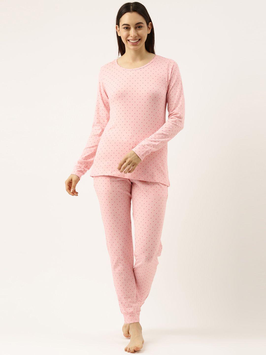 clt.s women pink polka dot printed night suit