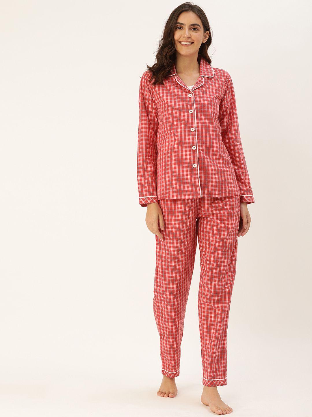 clt.s women red & white checked night suit with spaghetti