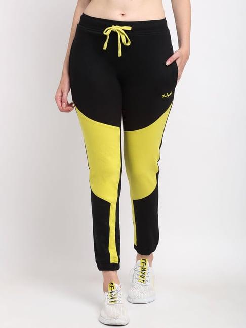 club york black & yellow cotton blend color-block joggers