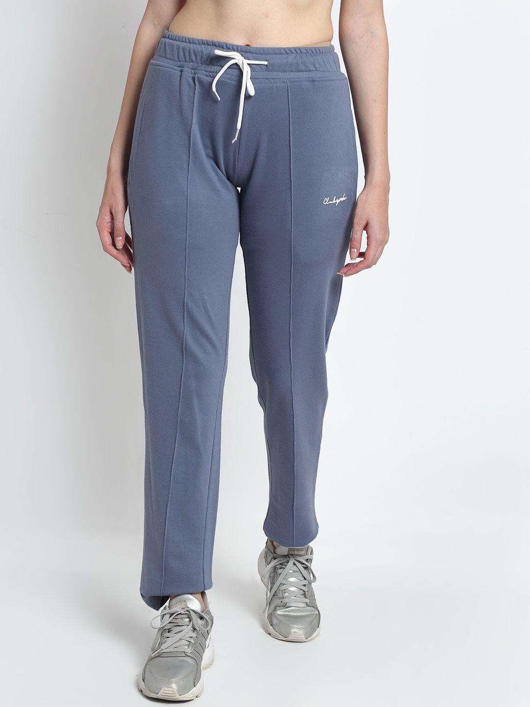 club york women grey solid straight-fit track pants