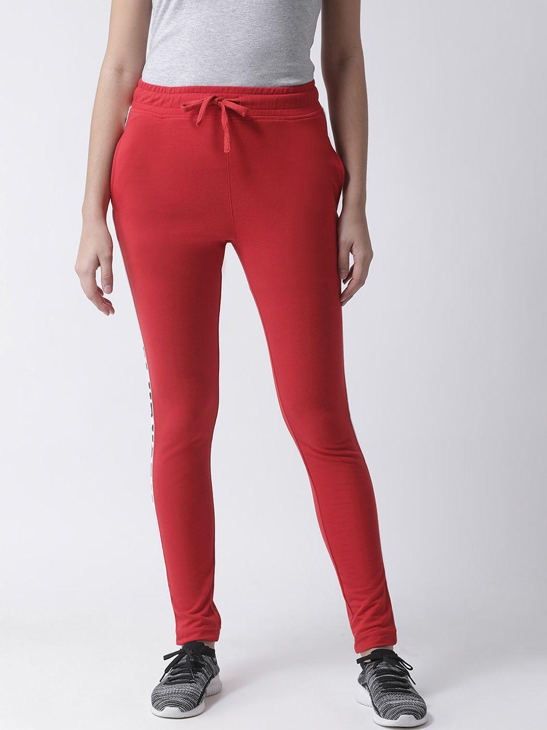 club york women red solid cotton track pants