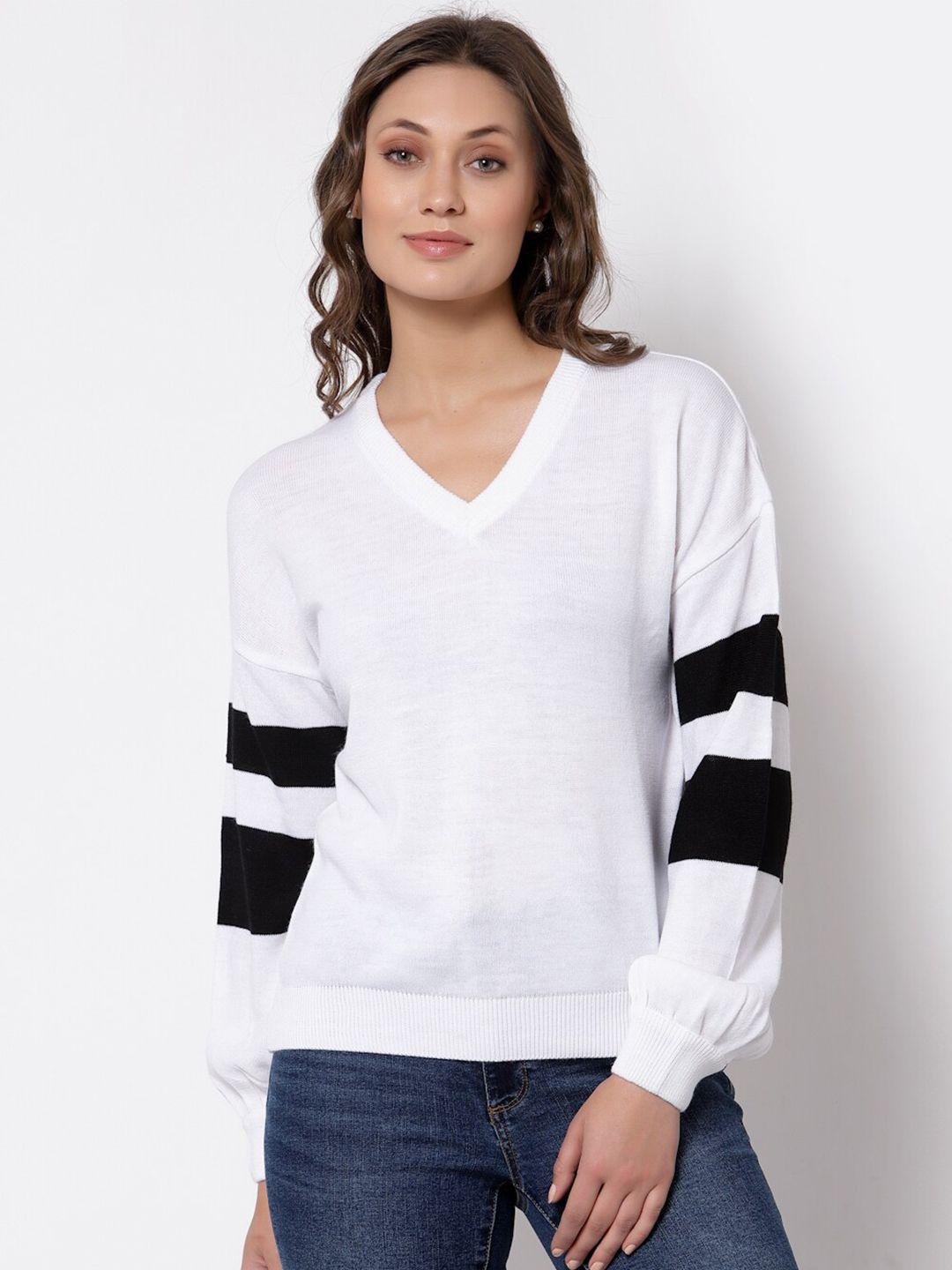 club york women white & black striped acrylic printed pullover