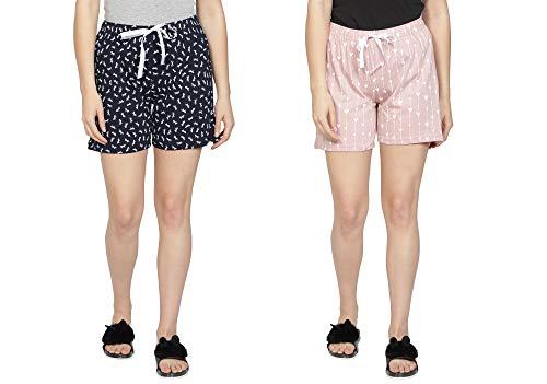 club a9 women's regular fit cotton printed shorts (multicolor,xl) (pack of 2) (wscom2_226_xl)
