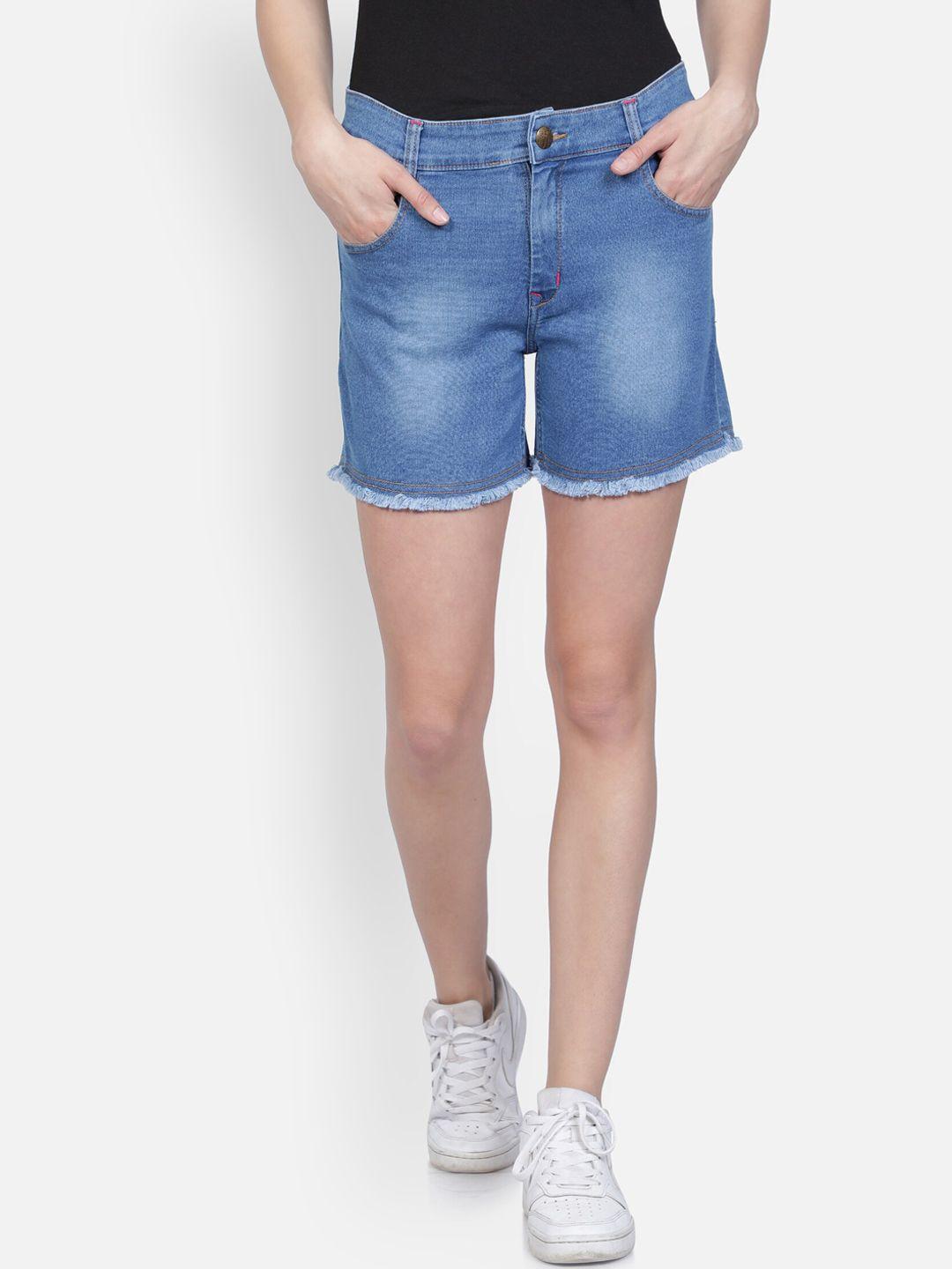 club a9 women blue regular fit denim shorts