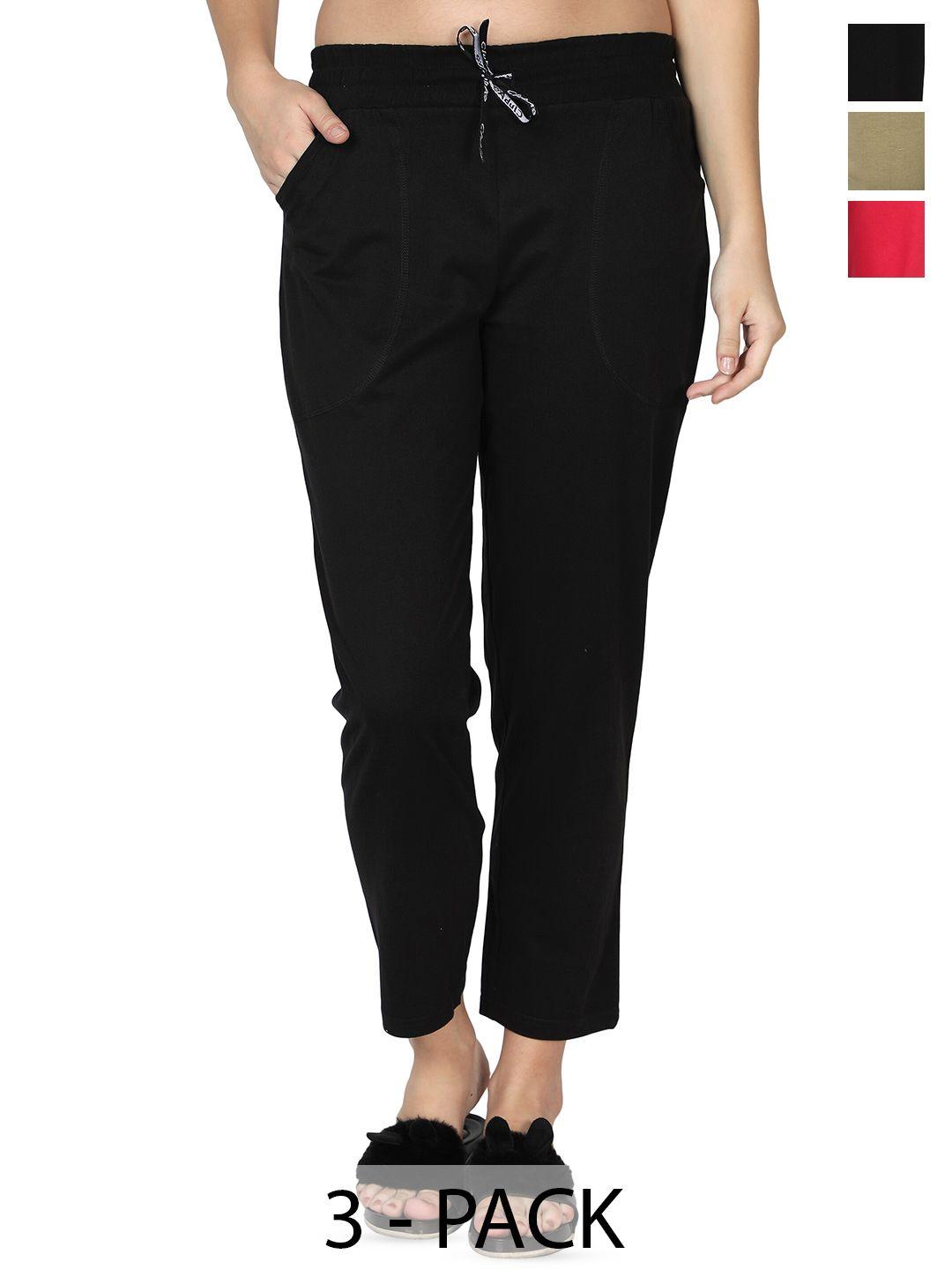 club a9 women pack of 3 cotton straight lounge pants