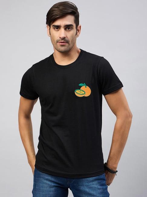 club york black regular fit embroidered crew t-shirt