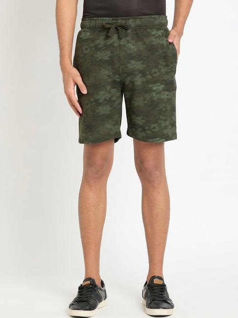 club york dark olive regular fit printed shorts