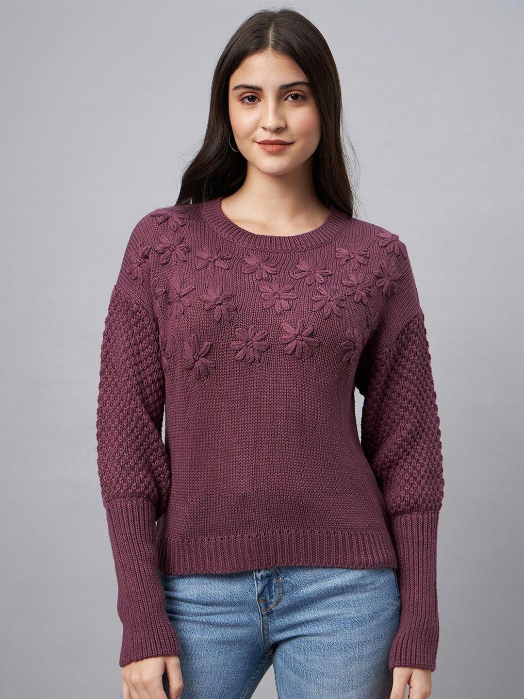 club york floral embroidered acrylic pullover