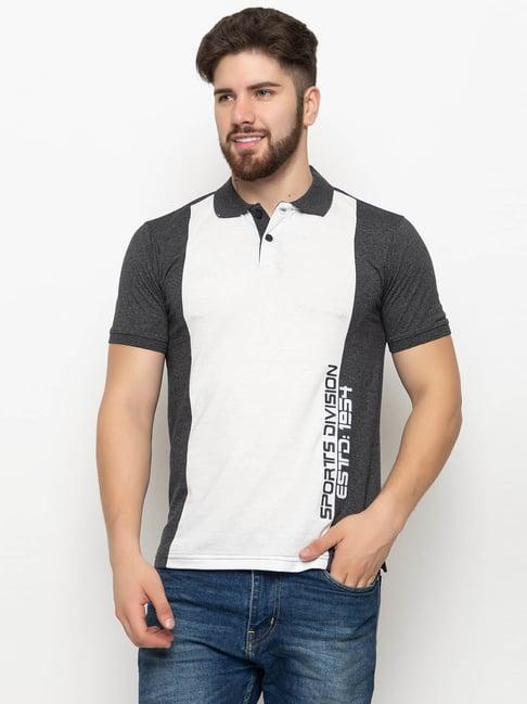 club york grey melange & off white regular fit colour-block polo t-shirt