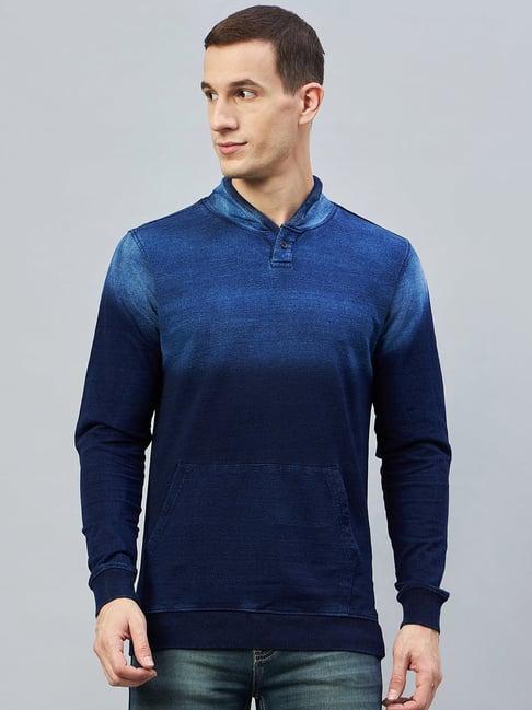 club york indigo blue regular fit bomber neck sweatshirt