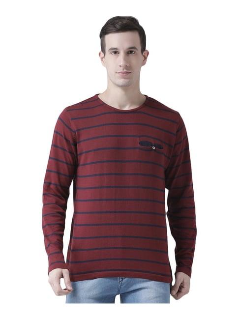 club york maroon regular fit striped sweater