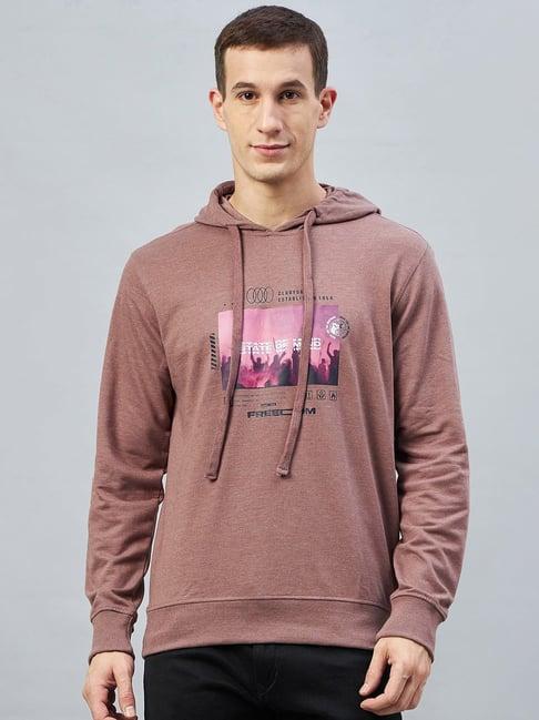 club york mauve regular fit graphic print hooded sweatshirt