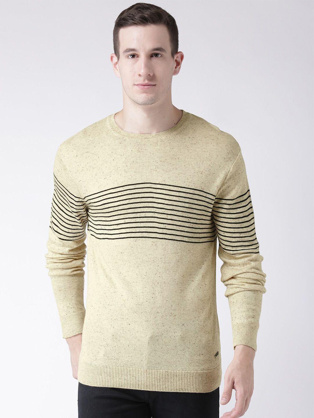 club york men beige & black striped pullover