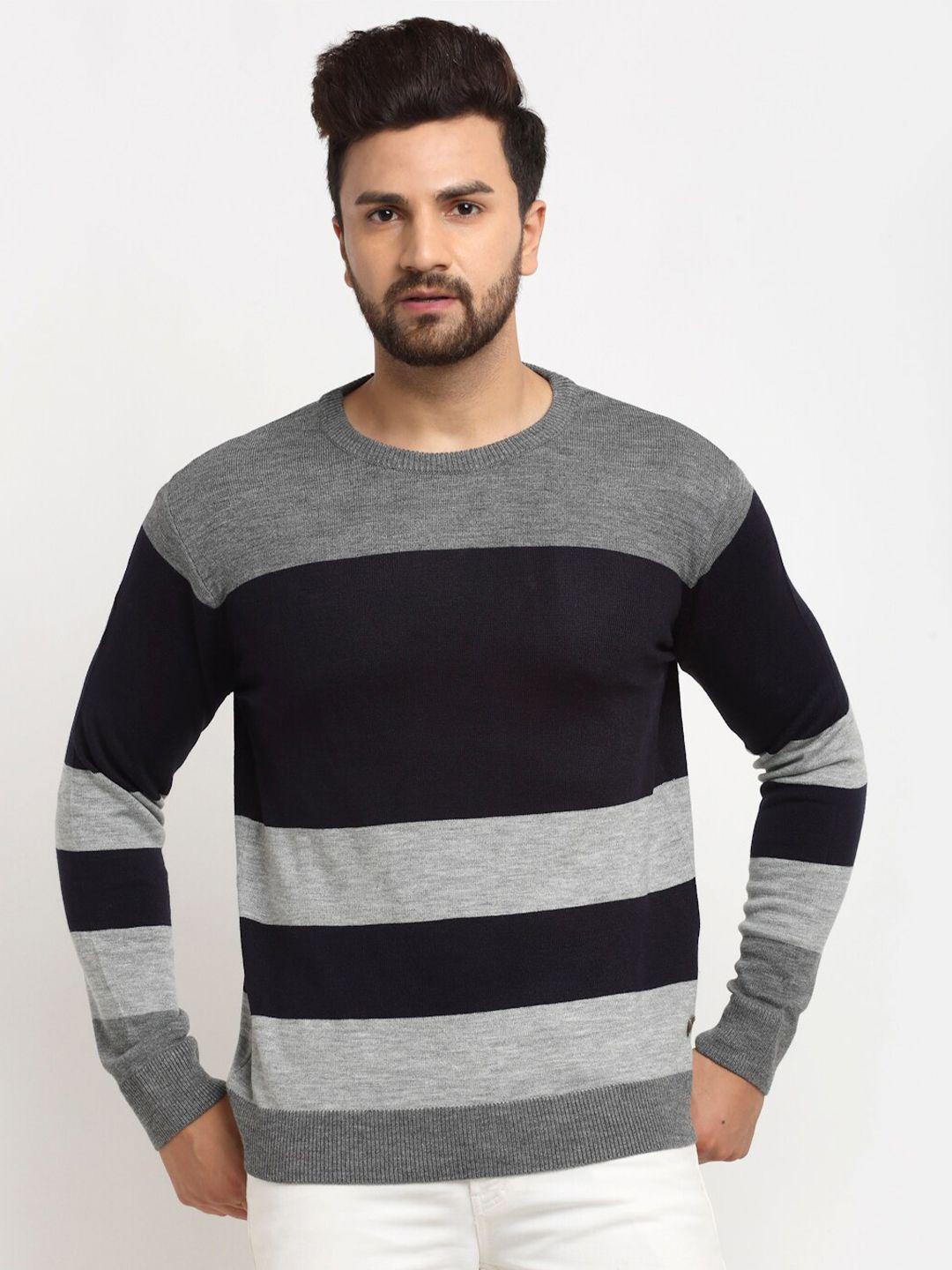 club york men black & grey striped pullover