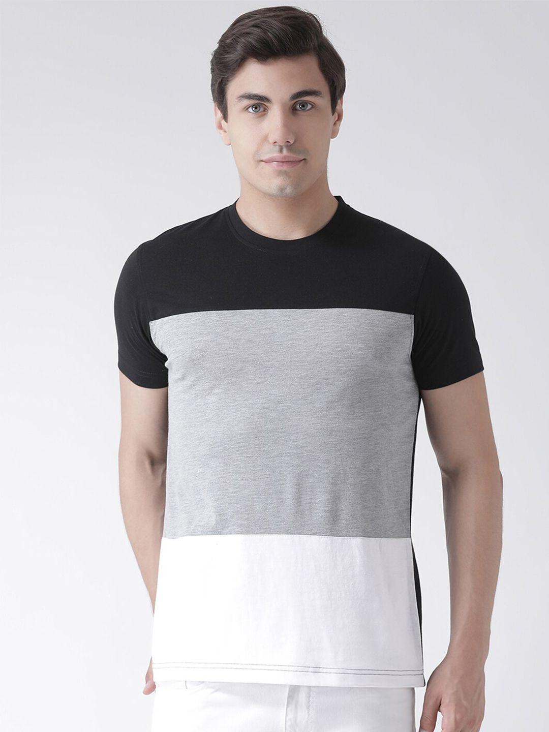 club york men black & white colourblocked t-shirt