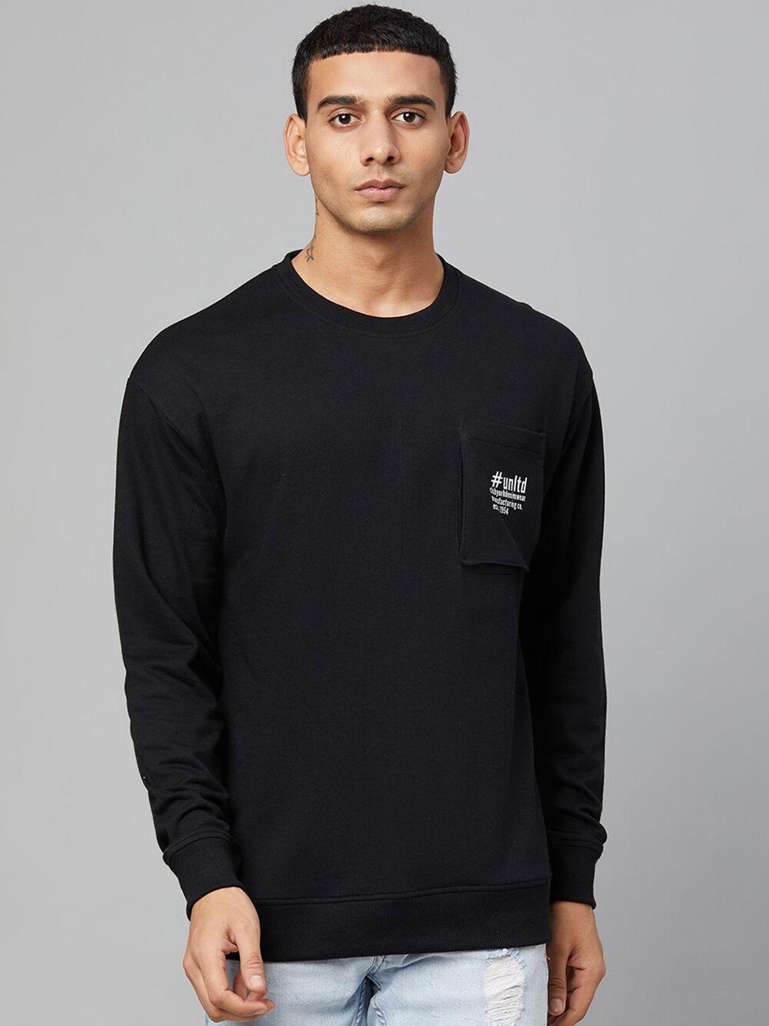 club york men black solid cotton sweatshirt