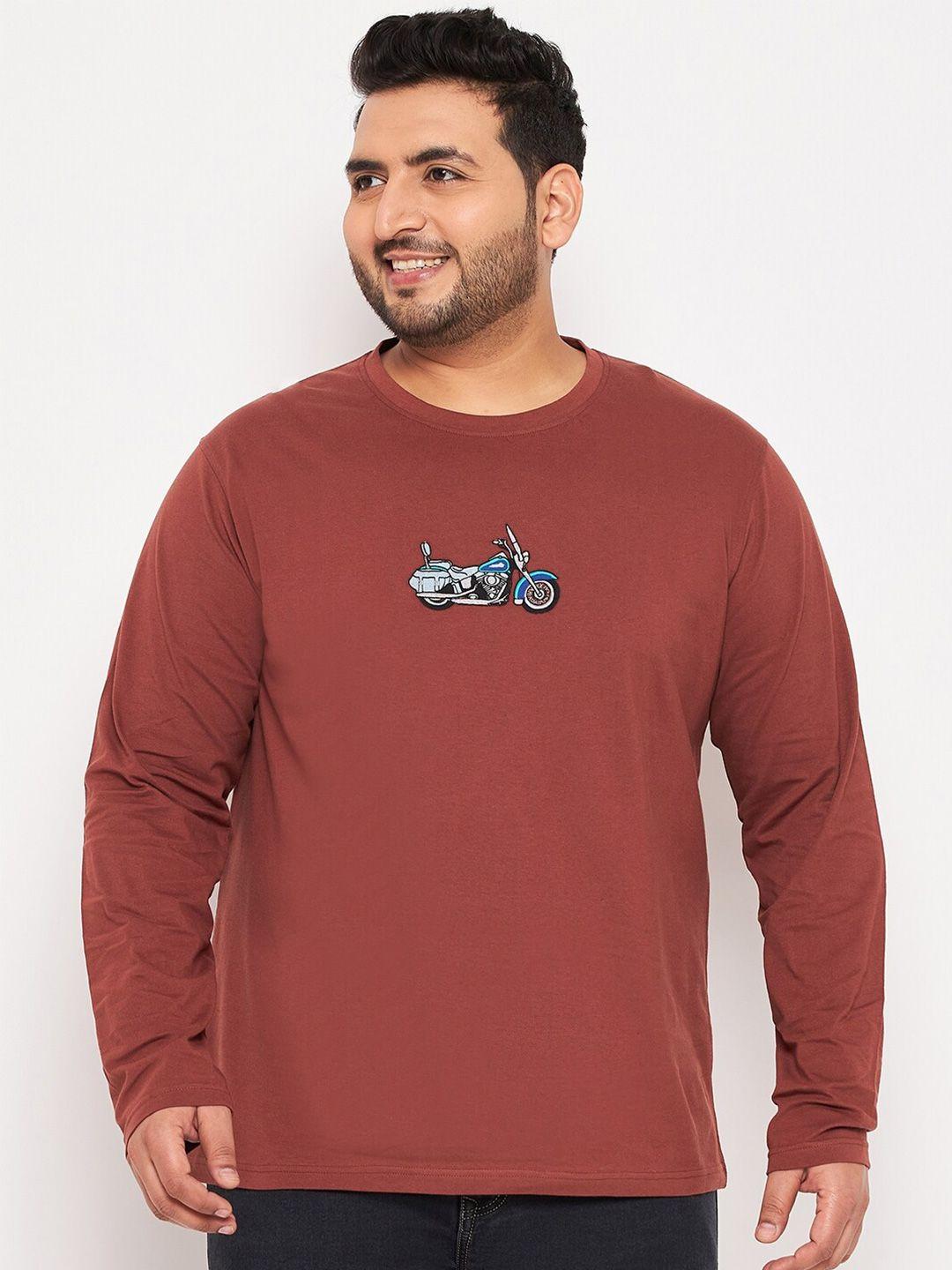 club york men brown round neck applique t-shirt