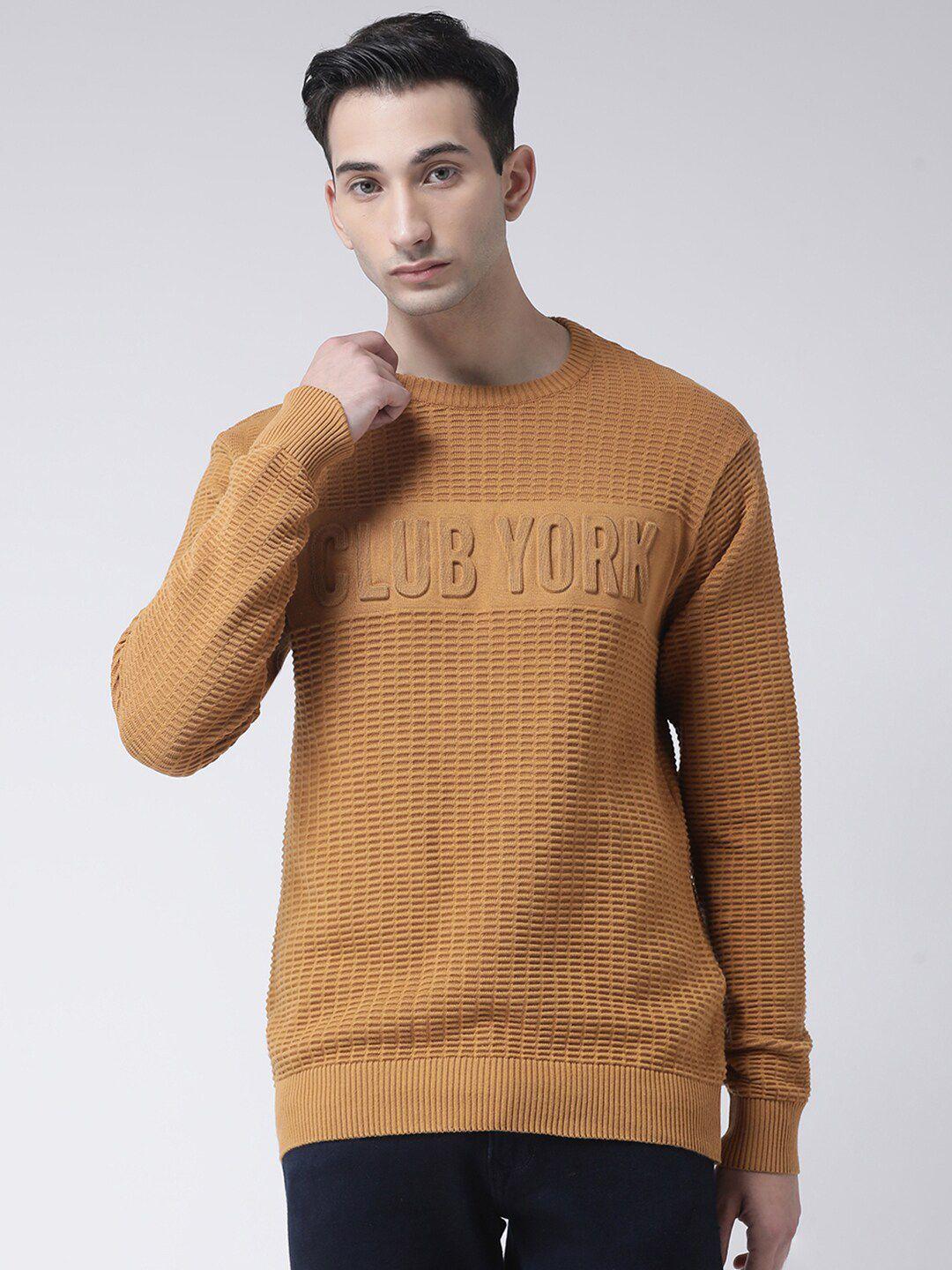 club york men brown self design pullover