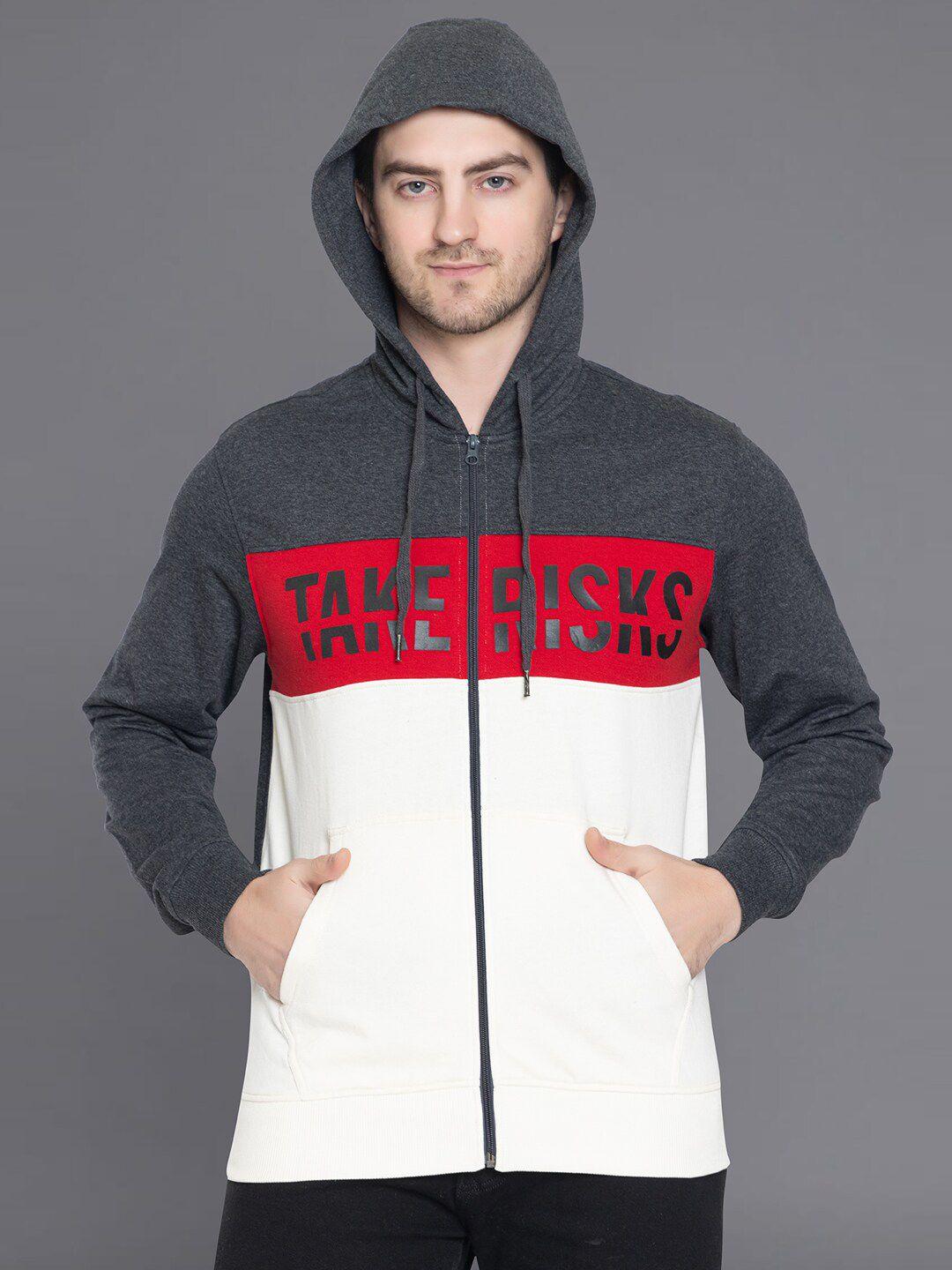 club york men cotton colourblocked hooded sweatshirt